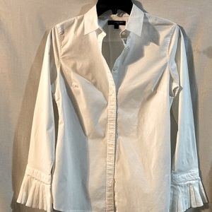 Ladies white cotton, long sleeve button front blouse